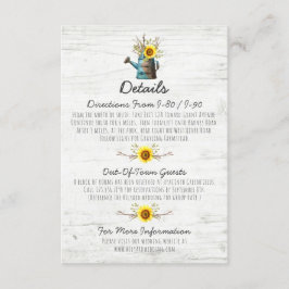 Zonnebloem rustieke hout bruiloft details / routeb informatiekaartje