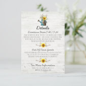 Zonnebloem rustieke hout bruiloft details / routeb informatiekaartje (Staand voorkant)