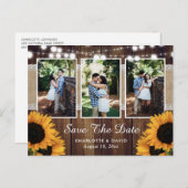 Zonnebloem rustieke hout foto opslaan van de datum aankondigingskaart (Voorkant / Achterkant)