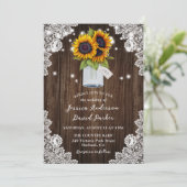 Zonnebloem Rustieke Hout Mason Jar Bruiloft Kaart (Staand voorkant)