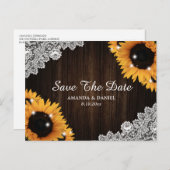 Zonnebloem Rustieke Houten Kant Trouw Save The Dat Aankondigingskaart (Voorkant / Achterkant)