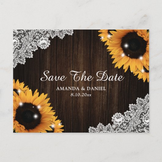 Zonnebloem Rustieke Houten Kant Trouw Save The Dat Aankondigingskaart (Voorkant)