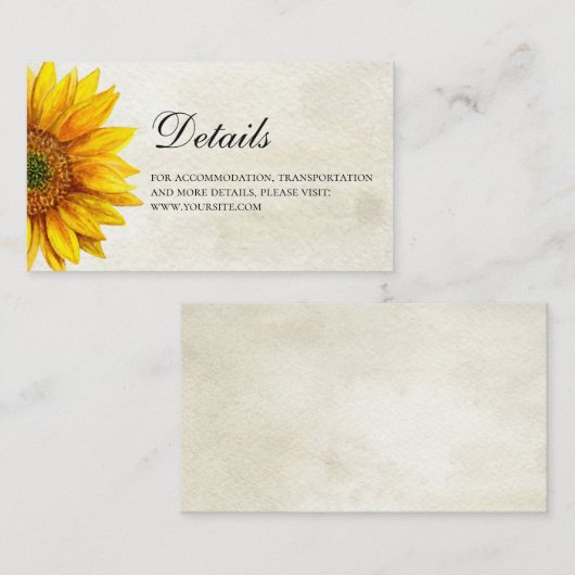 Zonnebloem. Rustieke huwelijksdetails. Landenbloem Informatiekaartje (Voorkant / Achterkant)