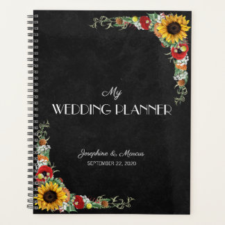 Zonnebloem rustieke krijtbord land bruiloft planner