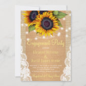 Zonnebloem rustieke land burlap kant verloving kaart (Voorkant)