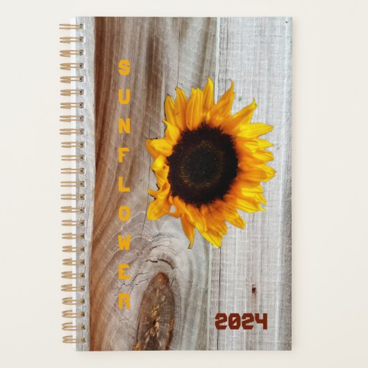 Zonnebloem rustieke land fotografische houtnerf planner (Voorkant)