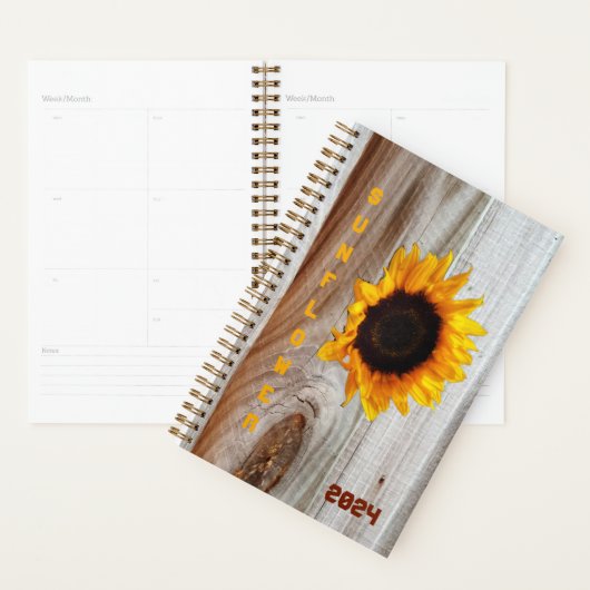 Zonnebloem rustieke land fotografische houtnerf planner (Display)