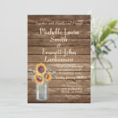 Zonnebloem rustieke land hout Barnyard Mason Jar Kaart (Staand voorkant)