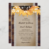 Zonnebloem rustieke land hout jute kant bruiloft kaart (Voorkant / Achterkant)