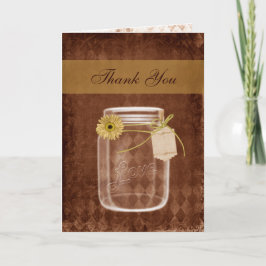 Zonnebloem rustieke mason jar bruiloft dank u bedankkaart