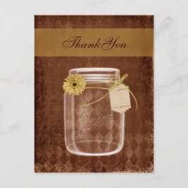 Zonnebloem rustieke mason jar bruiloft dank u briefkaart