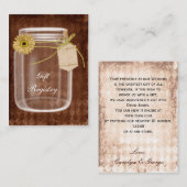 zonnebloem rustieke mason jar Gift register Kaarte Informatiekaartje (Voorkant / Achterkant)