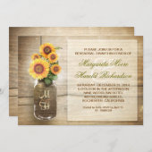 Zonnebloem rustieke Mason Jar Repetitie Diner Uitn Kaart (Voorkant / Achterkant)