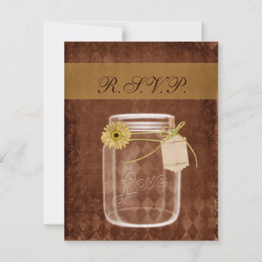 Zonnebloem rustieke metselaar bruiloft RSVP (Voorkant)