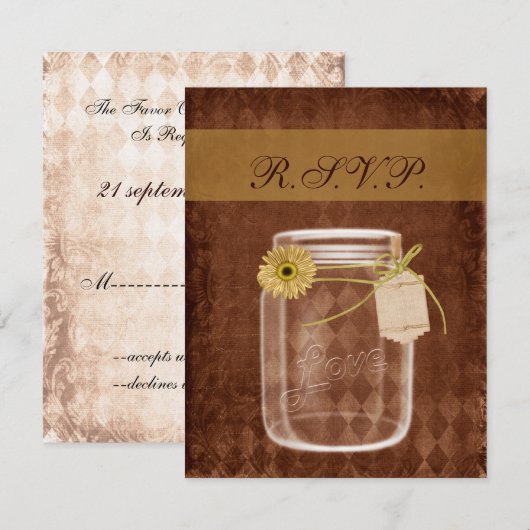 Zonnebloem rustieke metselaar bruiloft RSVP (Voorkant / Achterkant)