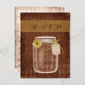 Zonnebloem rustieke metselaar bruiloft RSVP Uitnodiging Briefkaart (Voorkant / Achterkant)