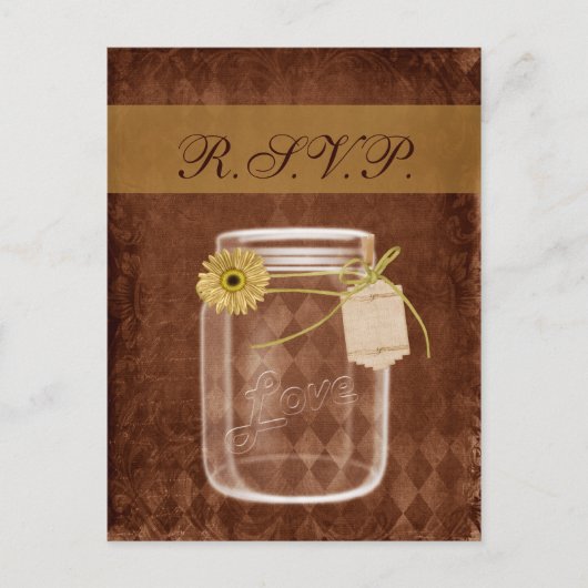 Zonnebloem rustieke metselaar bruiloft RSVP Uitnodiging Briefkaart (Voorkant)