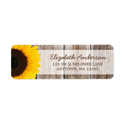 Zonnebloem rustieke schuur hout adreslabel etiket (Voorkant)