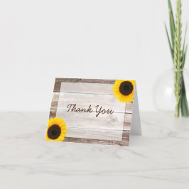 Zonnebloem rustieke schuur hout dank u bedankkaart