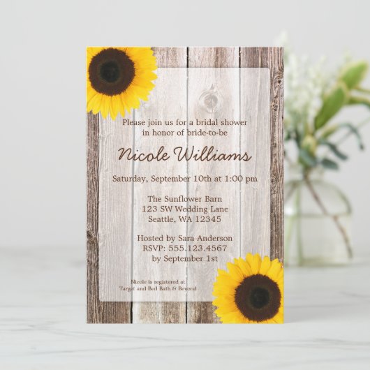 Zonnebloem rustieke schuur hout Vrijgezellenfeest Kaart (Staand voorkant)