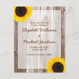 Zonnebloem rustieke schuur Save the Date Aankondig