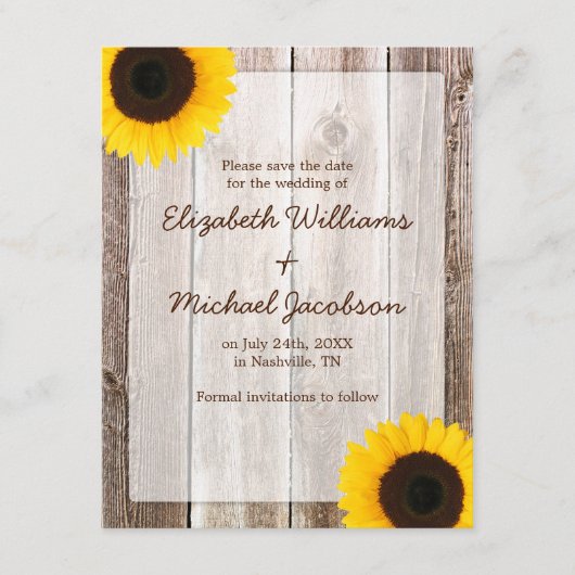 Zonnebloem rustieke schuur Save the Date Aankondig (Voorkant)