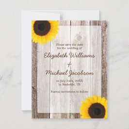 Zonnebloem rustieke schuur Save the Date Aankondig