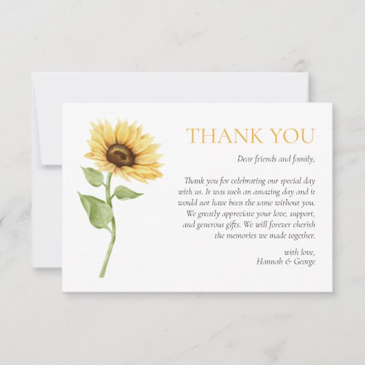 Zonnebloem rustieke schuur zomer bruiloft bedankkaart (Voorkant)