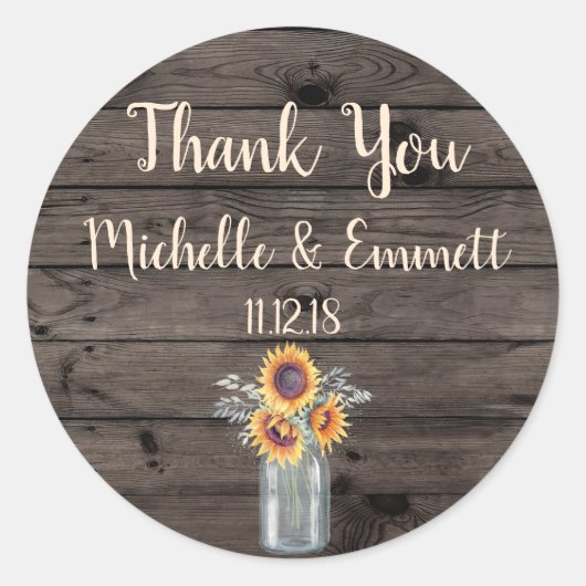 Zonnebloem rustieke Sticker dank u gunst dank u (Voorkant)