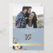 Zonnebloem Rustieke Stof Blauw Trouw QR Code Kaart (Achterkant)