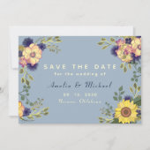 Zonnebloem Rustieke Stof Blauw Trouw Save The Date (Voorkant)