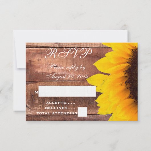 Zonnebloem Rustieke Trouw RSVP Kaartje (Voorkant)