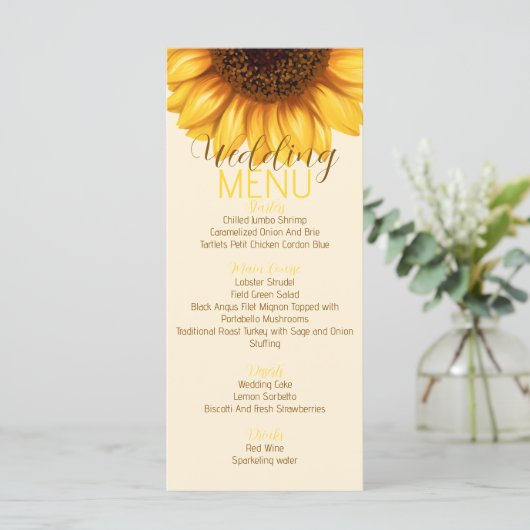 Zonnebloem Rustieke Trouwfeest Menu (Staand voorkant)