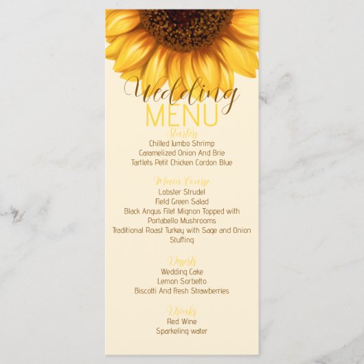 Zonnebloem Rustieke Trouwfeest Menu (Voorkant)
