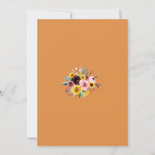 Zonnebloem Rustieke Verbrande Oranje Trouw Rehears Kaart (Achterkant)