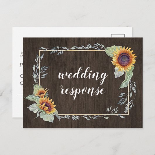 Zonnebloem rustieke Waterverf bruiloft RSVP Briefk Uitnodiging Briefkaart (Voorkant / Achterkant)