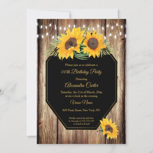 Zonnebloem Rustige Barn Wood Black String Lights Kaart (Voorkant)