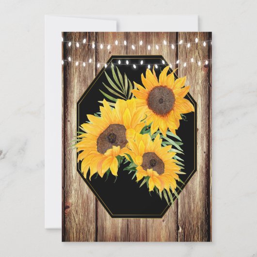 Zonnebloem Rustige Barn Wood Black String Lights Kaart (Achterkant)