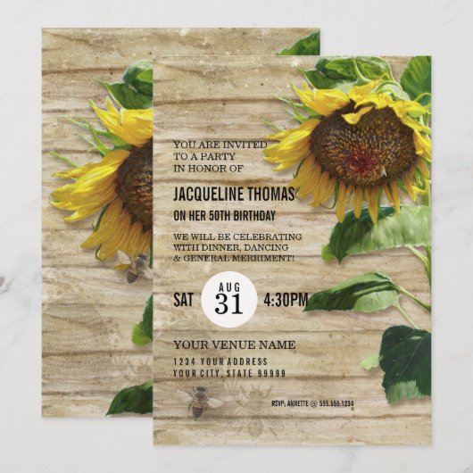 Zonnebloem Rustige Rood Bijenkop Birthday Party Kaart (Voorkant / Achterkant)