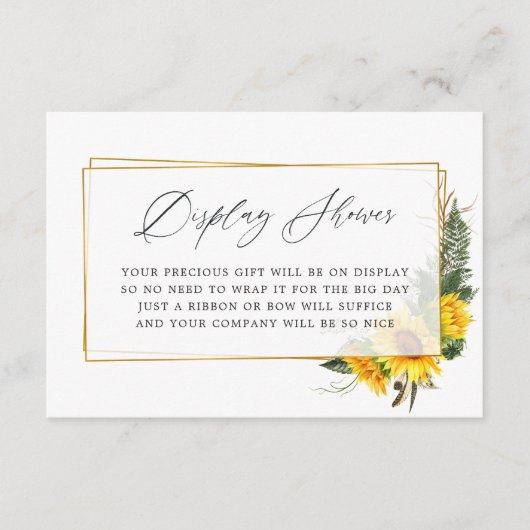 Zonnebloem Rustige Vrijgezellenfeest-display Informatiekaartje (Voorkant)