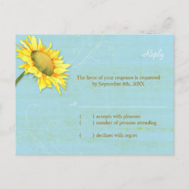 Zonnebloem Rustisch Bleek Blue Wedding RSVP-kaart Uitnodiging Briefkaart