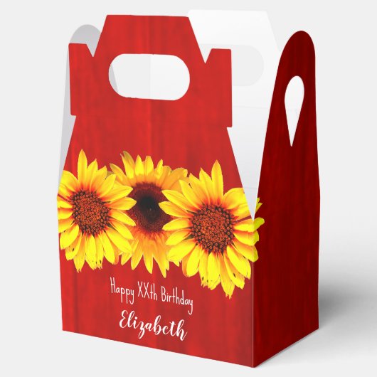 Zonnebloem Rustisch Hout Birthday Bedankdoosjes (Geopend)