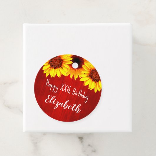 Zonnebloem Rustisch Hout Birthday Bedankjes Labels (In situ)