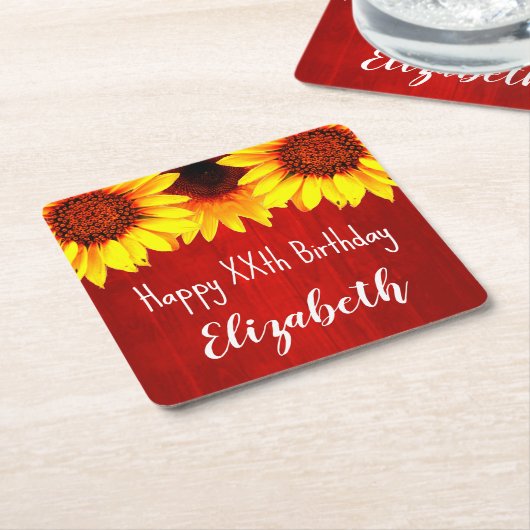 Zonnebloem Rustisch Hout Birthday Kartonnen Onderzetters (Schuin)