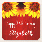 Zonnebloem Rustisch Hout Birthday Kartonnen Onderzetters (Voorkant)