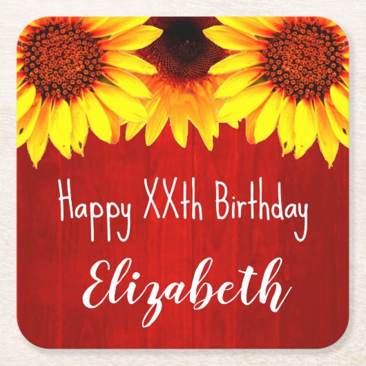Zonnebloem Rustisch Hout Birthday Kartonnen Onderzetters (Voorkant)