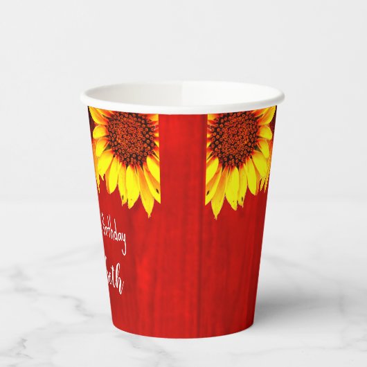 Zonnebloem Rustisch Hout Birthday Papieren Bekers (Links)