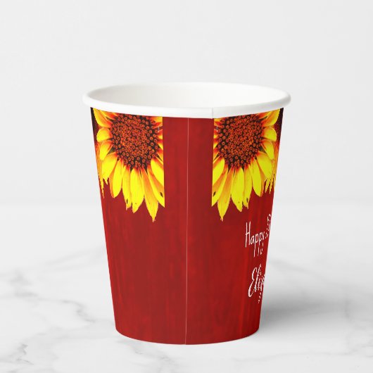 Zonnebloem Rustisch Hout Birthday Papieren Bekers (Rechts)