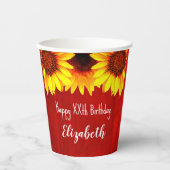 Zonnebloem Rustisch Hout Birthday Papieren Bekers (Voorkant)