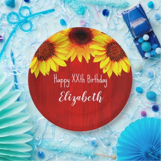 Zonnebloem Rustisch Hout Birthday Papieren Bordje (Feest)